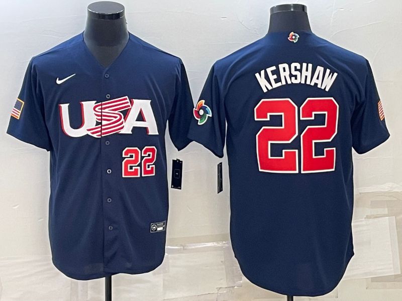 Men 2023 World Cub USA #22 Kershaw Blue Nike MLB Jersey1->more jerseys->MLB Jersey
